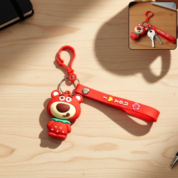 Cute Cartoon Bear Figure Keychain with Decorative Strap