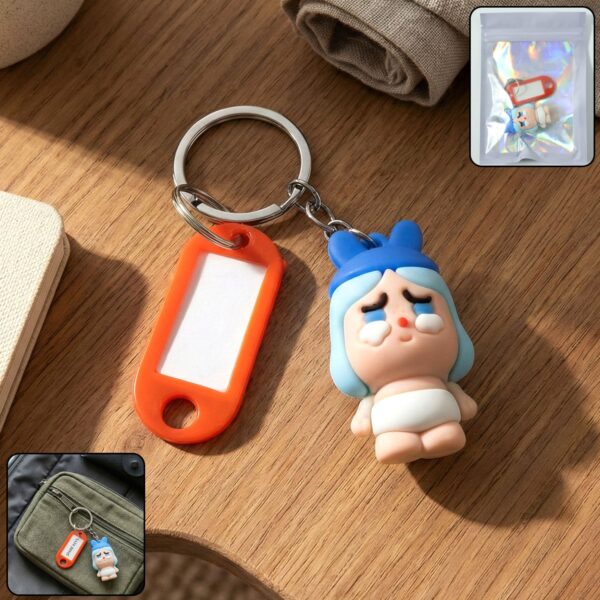 Cute Cartoon Baby Character Keychain with Label Tag Holder (1 Pc)