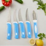Stainless Steel Knife & Peeler Set with Stand - 6 Pcs - Image 3