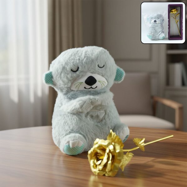 Teddy Bear with Artificial Golden Rose Flower Gift Set (2 Pc)