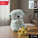 Teddy Bear with Artificial Golden Rose Flower Gift Set (2 Pc) - Image 2