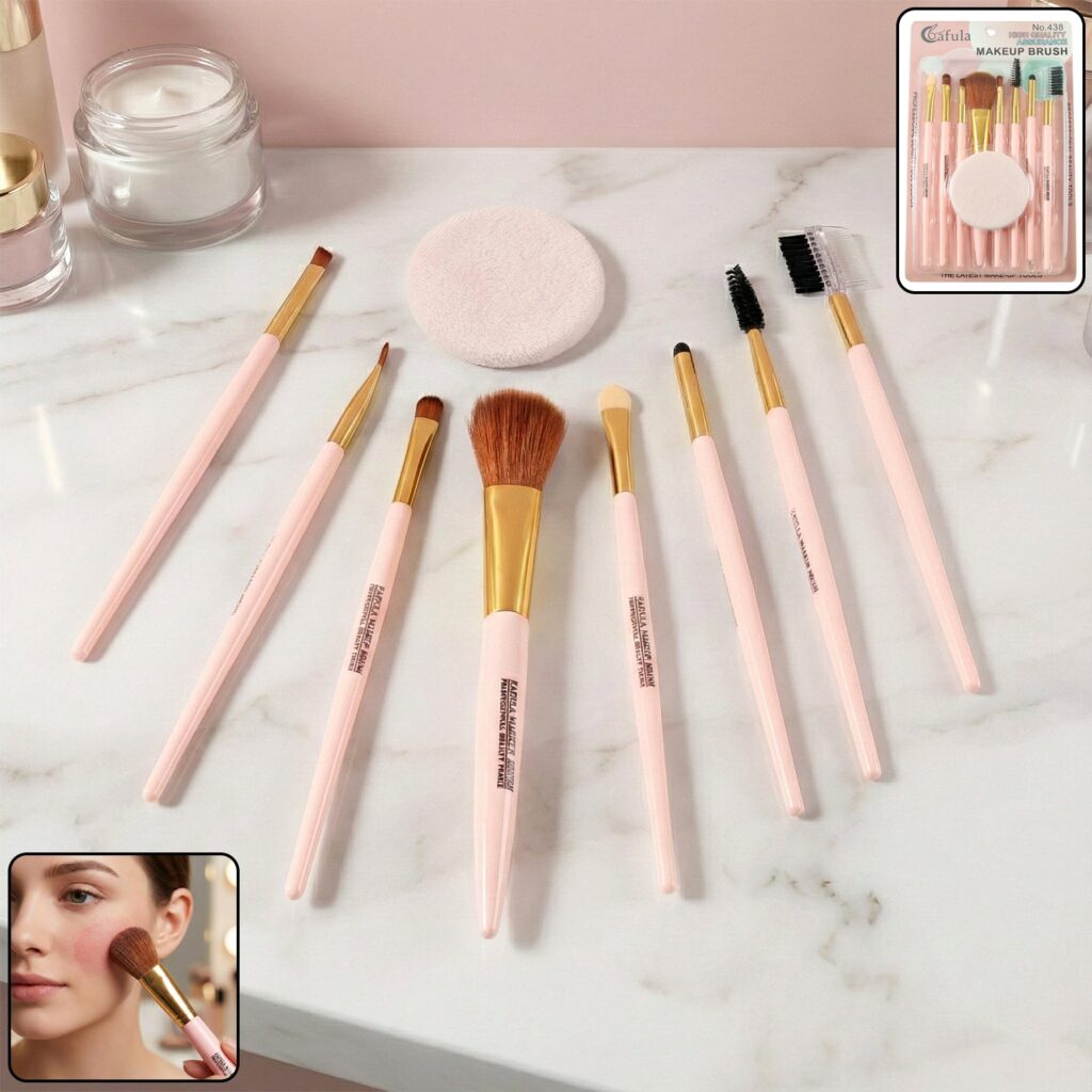 9-in-1 professional makeup brush set with face puff