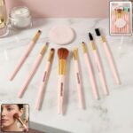 9-in-1 professional makeup brush set with face puff