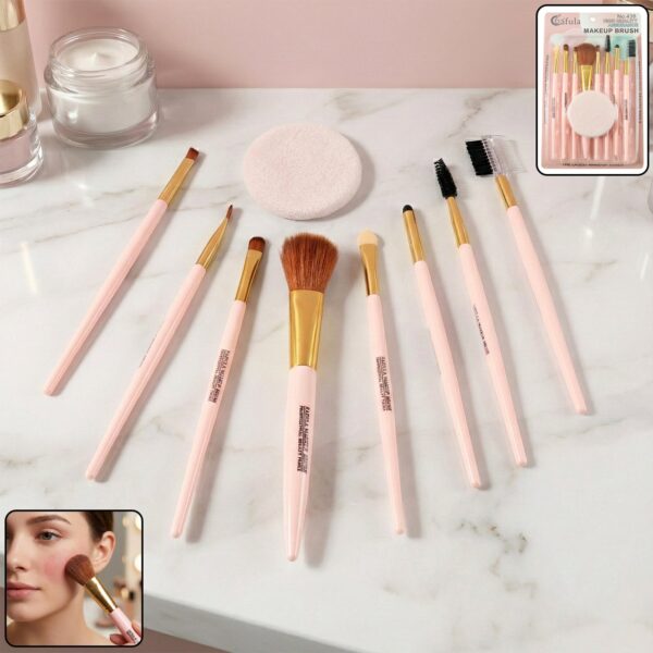 9-in-1 professional makeup brush set with face puff