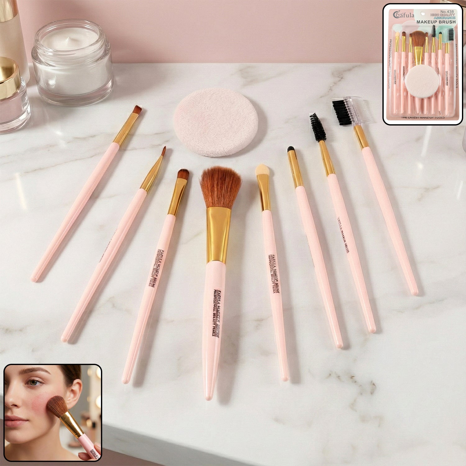 9-in-1 professional makeup brush set with face puff