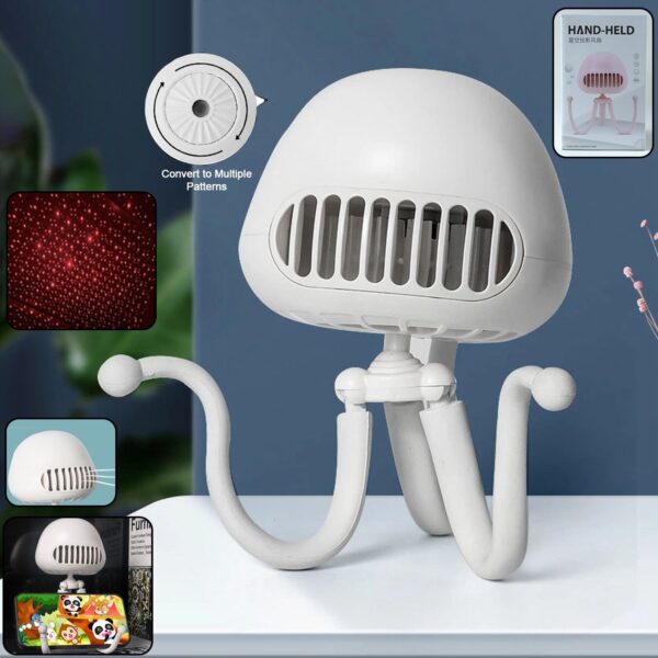Rechargeable Handheld Mini Projector Fan with Flexible Tripod Stand