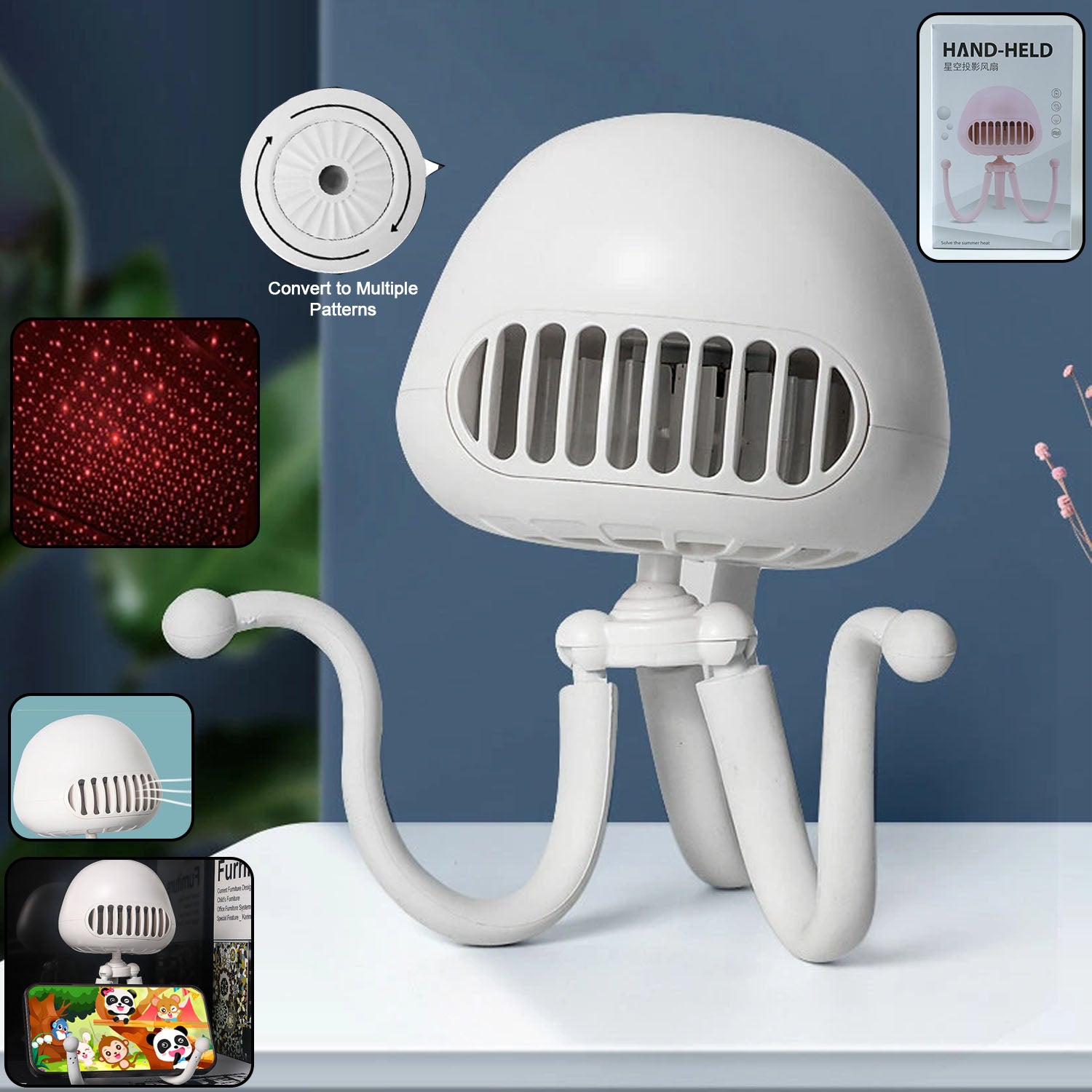 MiniVentilatorMitUSB-WOSKU-01.jpg Rechargeable Handheld Mini Projector Fan with Flexible Tripod Stand