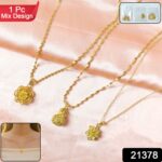 Elegant Gold Finish Floral & Traditional Pendant Necklace (1 Pc, Mix Design) - Image 2