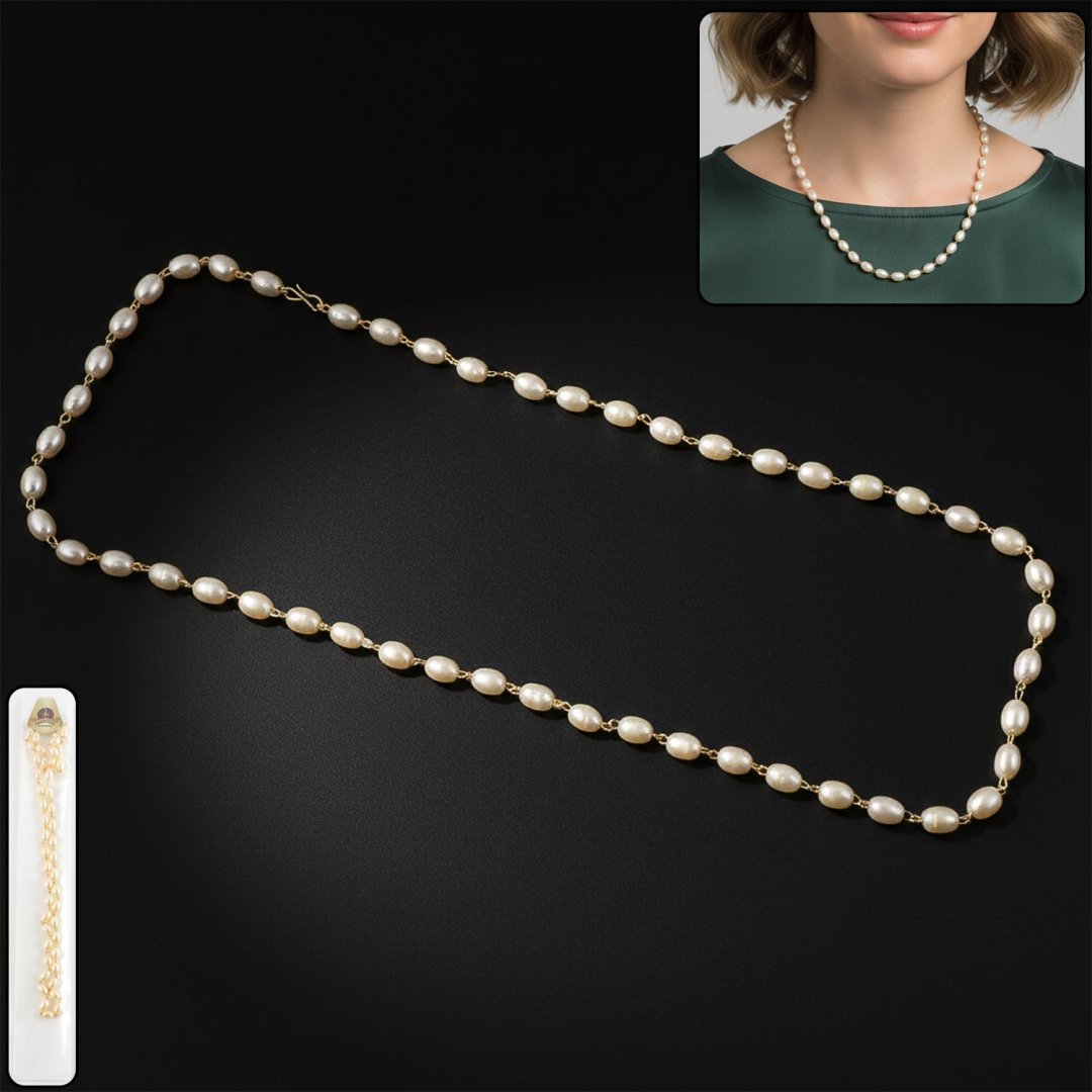Moti-Necklace-01.jpg Elegant Pearl Beaded Necklace with Golden Chain Accents (1 Pc) - Image 1
