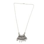 Oxidised Silver Finish Floral Chandelier Pendant Necklace (1 Pc) - Image 5