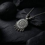 Oxidized Silver Finish Round Sunburst Pendant Necklace (1 Pc) - Image 6