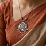 Oxidized Silver Finish Round Sunburst Pendant Necklace (1 Pc) - Image 3
