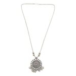 Oxidized Silver Finish Round Sunburst Pendant Necklace (1 Pc) - Image 5
