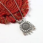 Oxidized Silver Finish Round Sunburst Pendant Necklace (1 Pc) - Image 4
