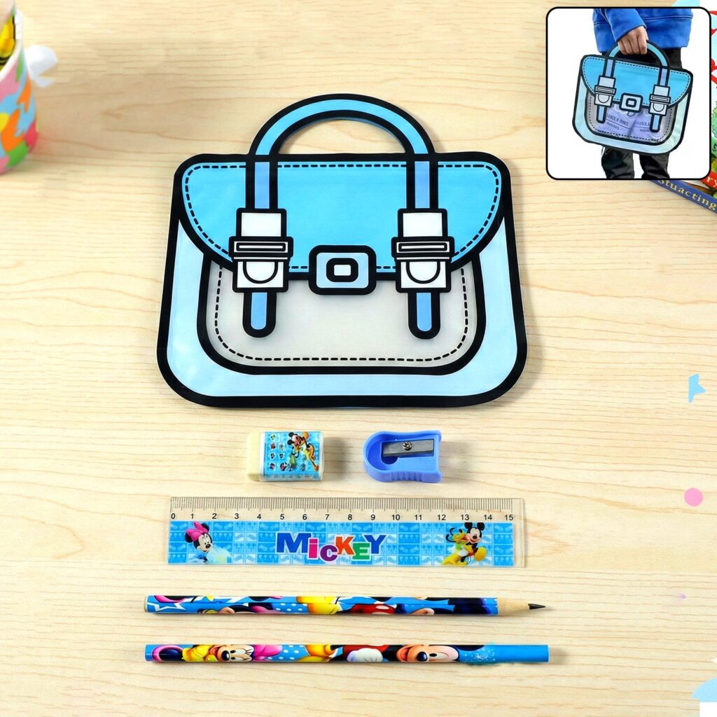 Kids 5 in 1 Stationery Kit with Cartoon Carry Bag