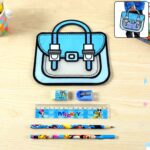 Kids 5 in 1 Stationery Kit with Cartoon Carry Bag