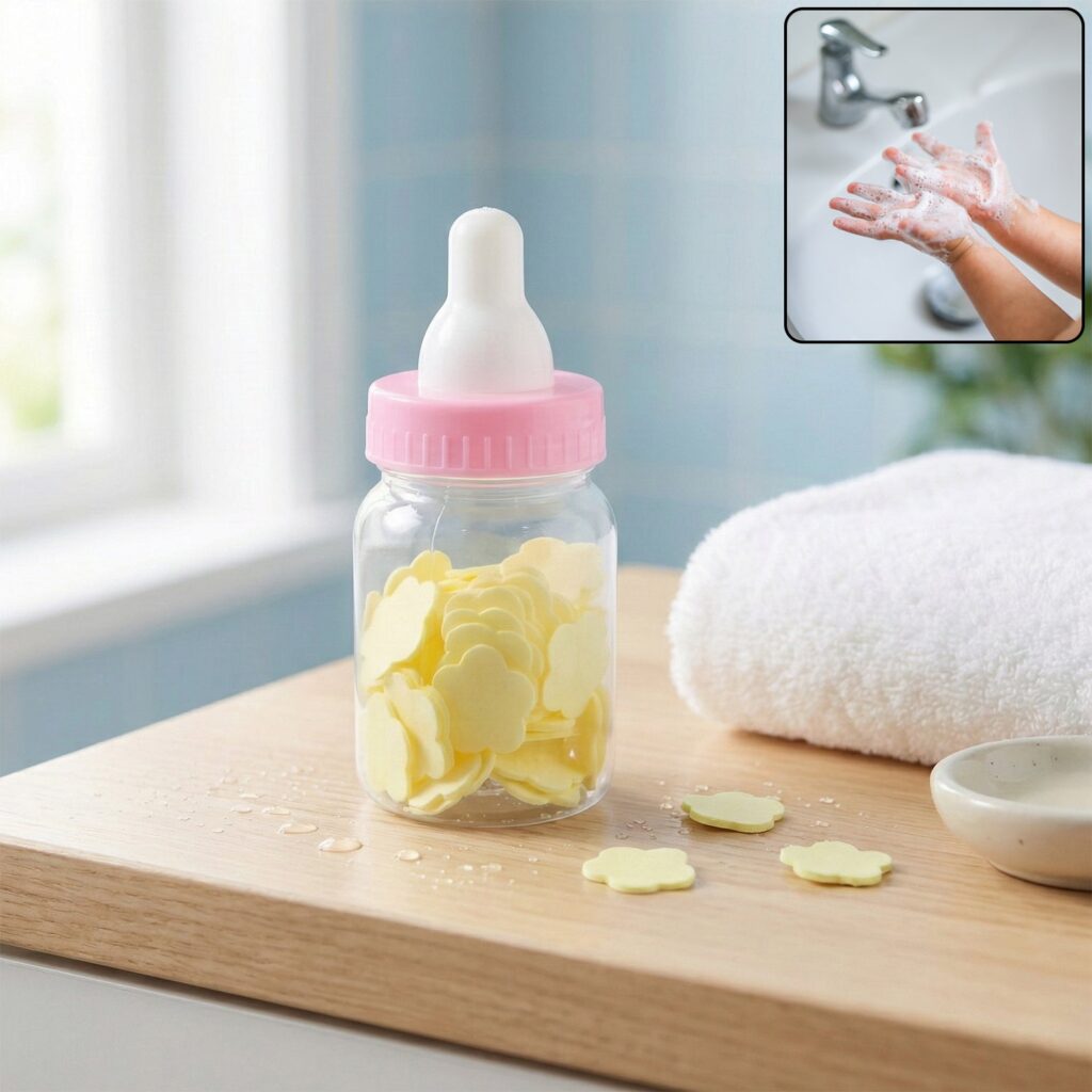 Portable Baby Bottle Shape Hand Wash Soap Paper Sheets