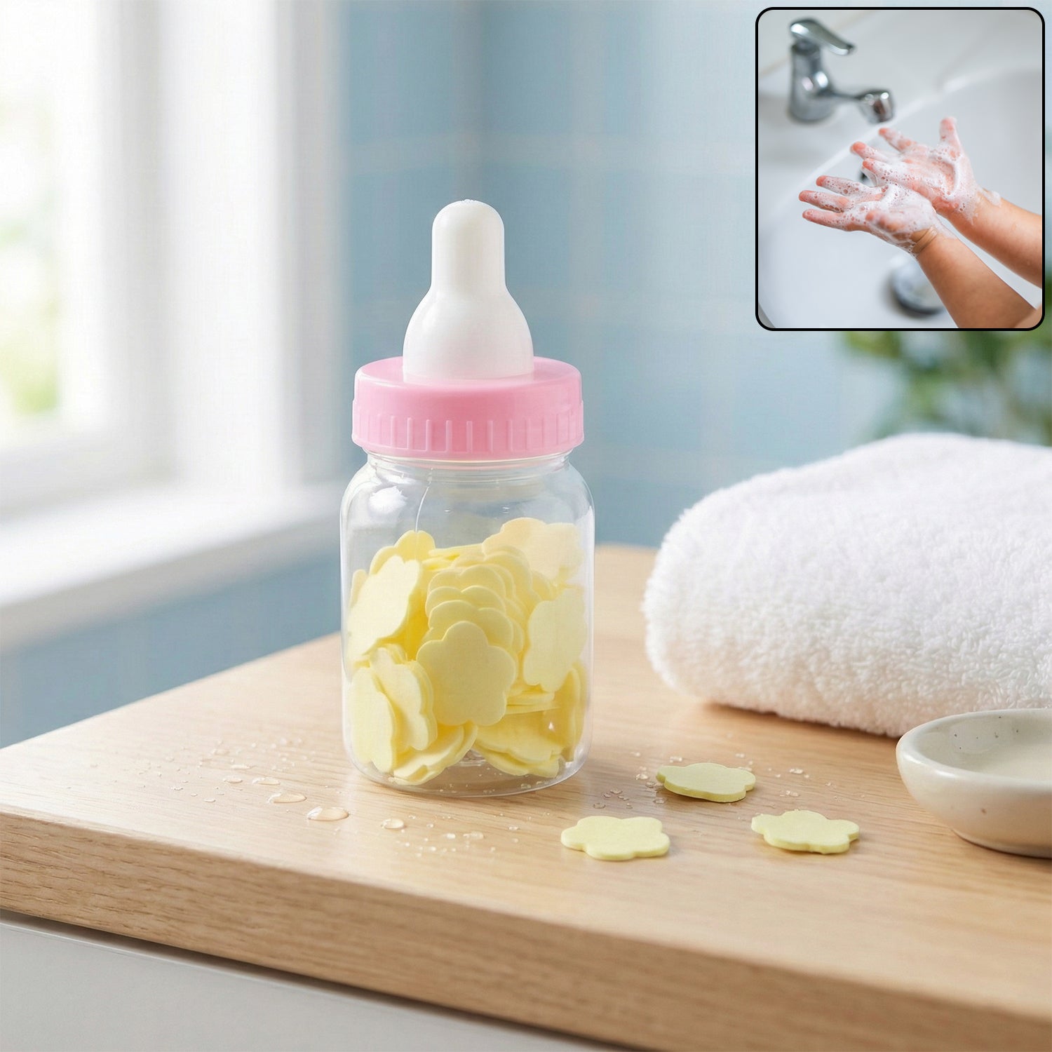 Paper-Soap-01.jpg Portable Baby Bottle Shape Hand Wash Soap Paper Sheets