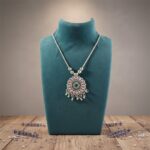 Antique Silver-Tone Oxidized Circular Enamel Pendant Necklace (1 Pc) - Image 3