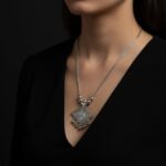 Antique Silver-Tone Square Floral Motif Oxidized Pendant Necklace (1 Pc) - Image 4