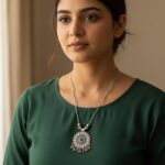 Antique Silver-Tone Oxidized Circular Enamel Pendant Necklace (1 Pc) - Image 4