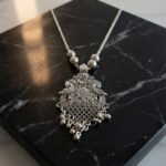 Oxidized Silver Finish Floral Motif Statement Pendant Necklace (1 Pc) - Image 4