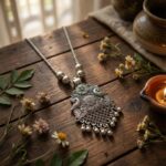 Oxidized Silver Finish Floral Motif Statement Pendant Necklace (1 Pc) - Image 6