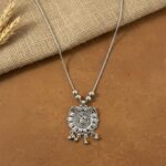 Antique Silver-Tone Oxidized Floral Medallion Pendant Necklace (1 Pc) - Image 8