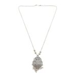 Oxidized Silver Finish Floral Motif Statement Pendant Necklace (1 Pc) - Image 5