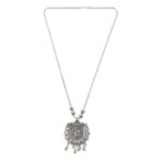 Antique Silver-Tone Oxidized Floral Medallion Pendant Necklace (1 Pc) - Image 5