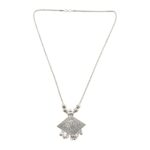 Antique Silver-Tone Square Floral Motif Oxidized Pendant Necklace (1 Pc) - Image 5