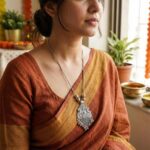 Oxidized Silver Finish Floral Motif Statement Pendant Necklace (1 Pc) - Image 7