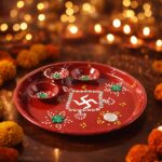 Hand-Painted Decorative Pooja Thali with Ganesha Motif and Diyas - Image 3
