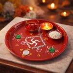 Hand-Painted Decorative Pooja Thali with Ganesha Motif and Diyas - Image 4