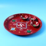 Hand-Painted Decorative Pooja Thali with Ganesha Motif and Diyas - Image 7