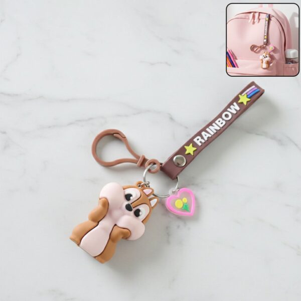 Cute Cartoon Animal Silicone Keychain with Rainbow Strap