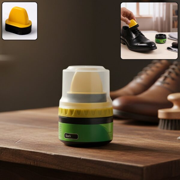Black Shoe Polish Cream with Built-in Sponge Applicator