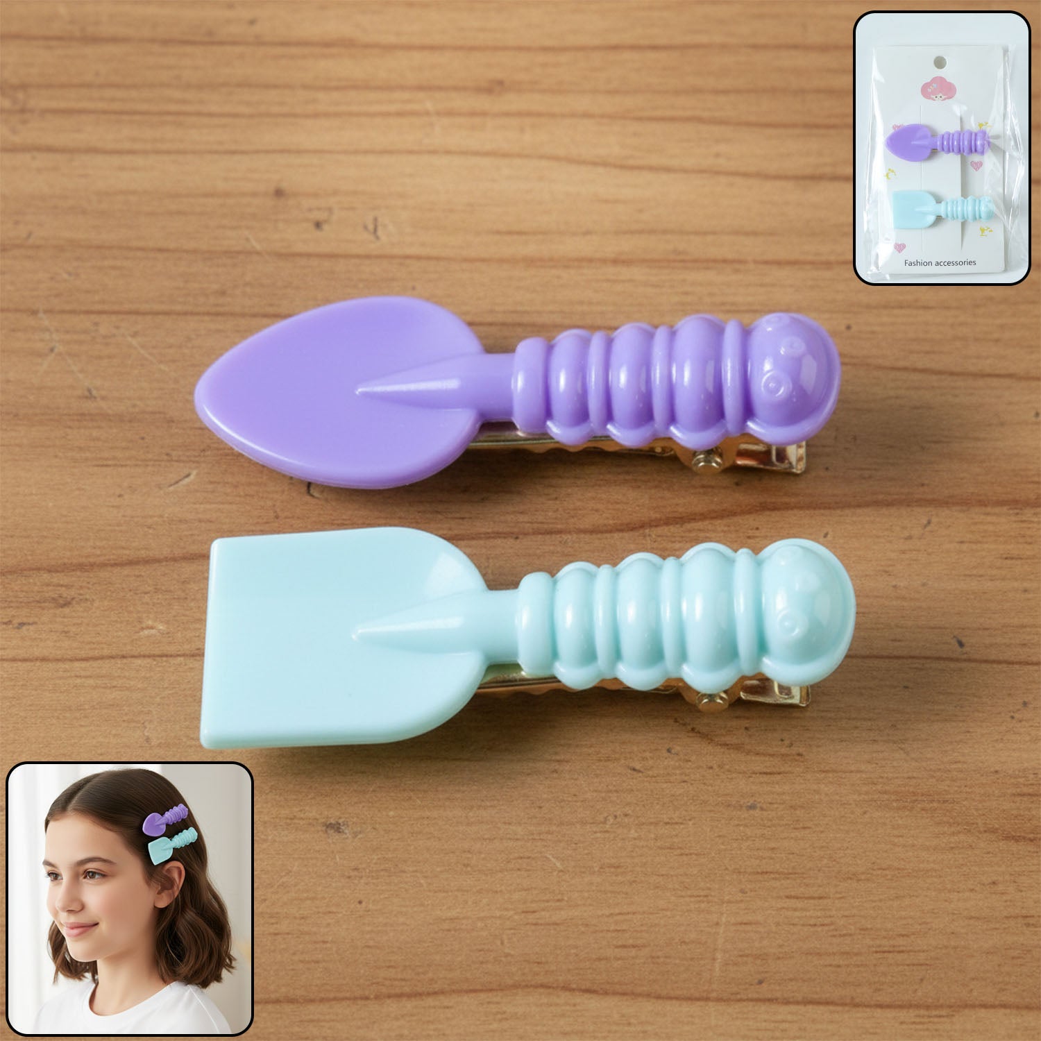 SmallSpoonHairclip-WOSKU-01.jpg Set of 2 cute mini spade and leaf shape hair clips for girls