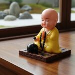 Yellow Solar Powered Sitting Buddha Statue (1 Pc / Medium) - Image 3