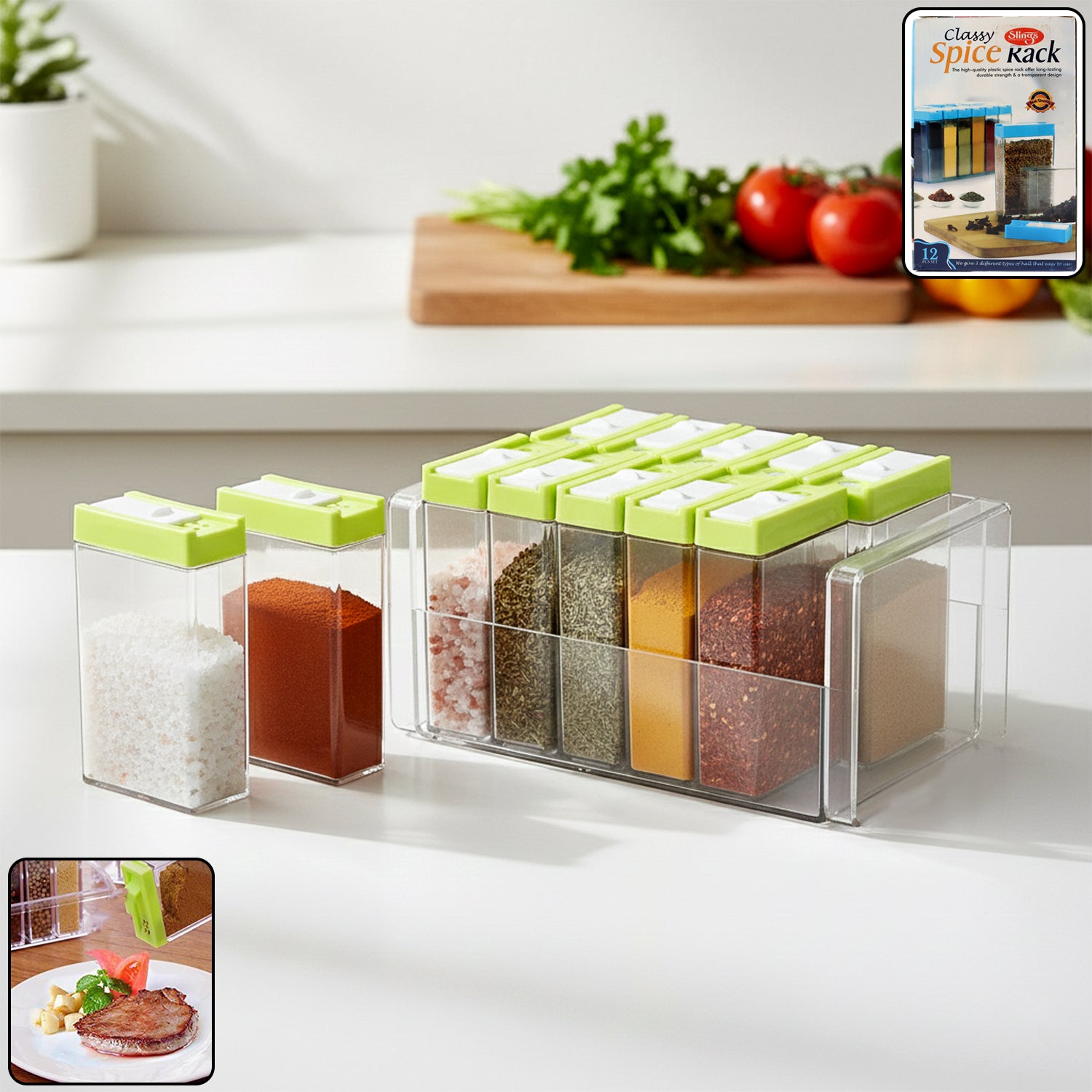 Spice-Rack-01.jpg Classic Transparent Spice Rack with Stand – 12 Piece - Image 1