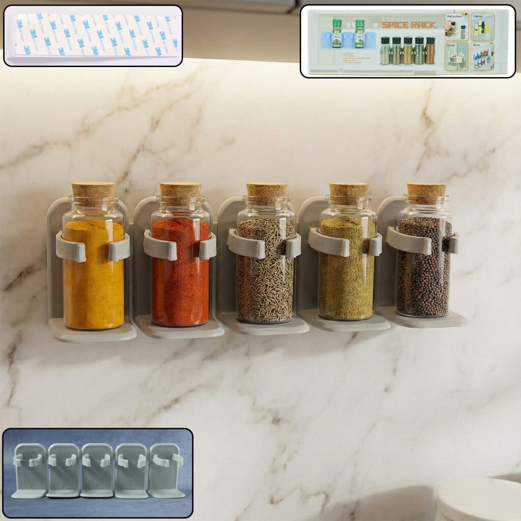 Wall-Mounted Adjustable Spice Rack Organizer