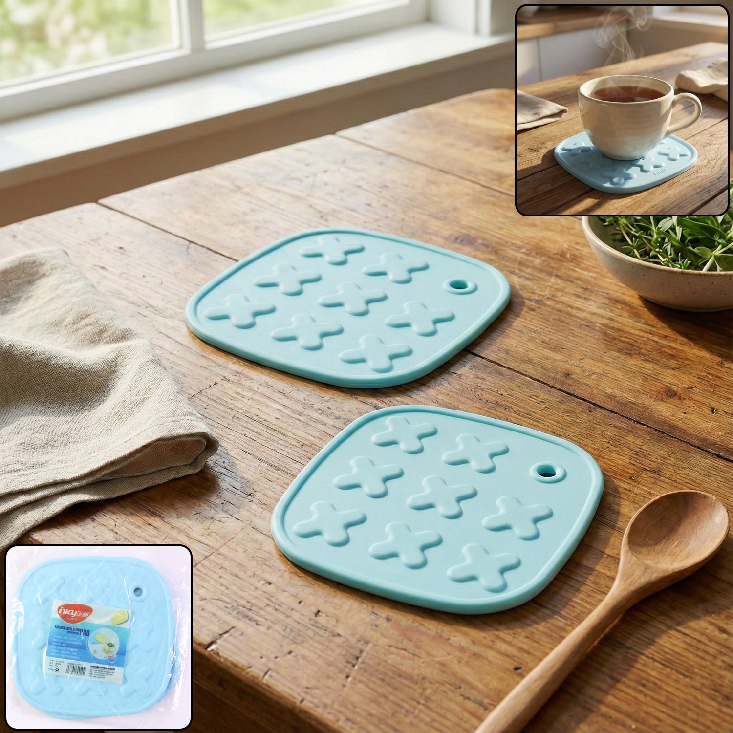 2 Piece Heat Resistant Multipurpose Cup Coaster and Hot Pot Pad Set