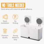 Wall Mounted 3 Compartment Toothbrush Holder with Adhesive Installation (1 Pc) - Image 4