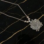Oxidized Silver Finish Sunburst Floral Pendant Necklace (1 Pc) - Image 6