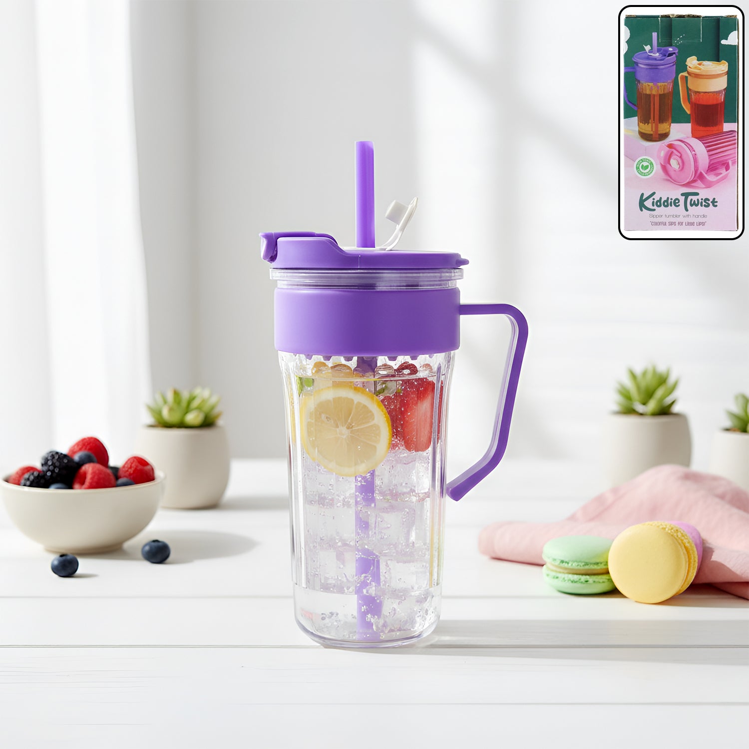 Kiddie Style Plastic Tumbler with Straw and Handle