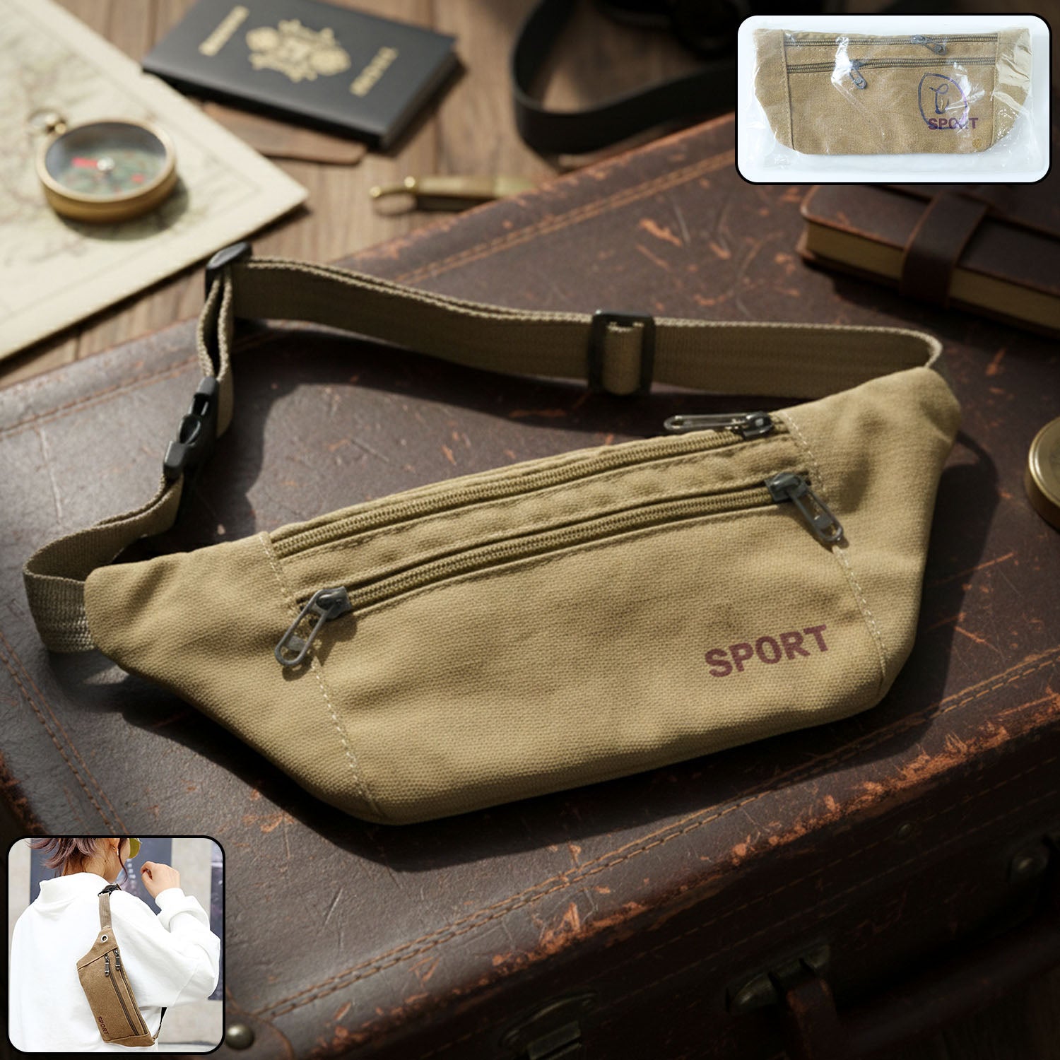 WaistBag-WOSKU-01.jpg Multipurpose Canvas Waist Pouch Sling Bag