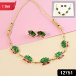 Traditional Green & Lotus Motif Jewellery Set - Image 2