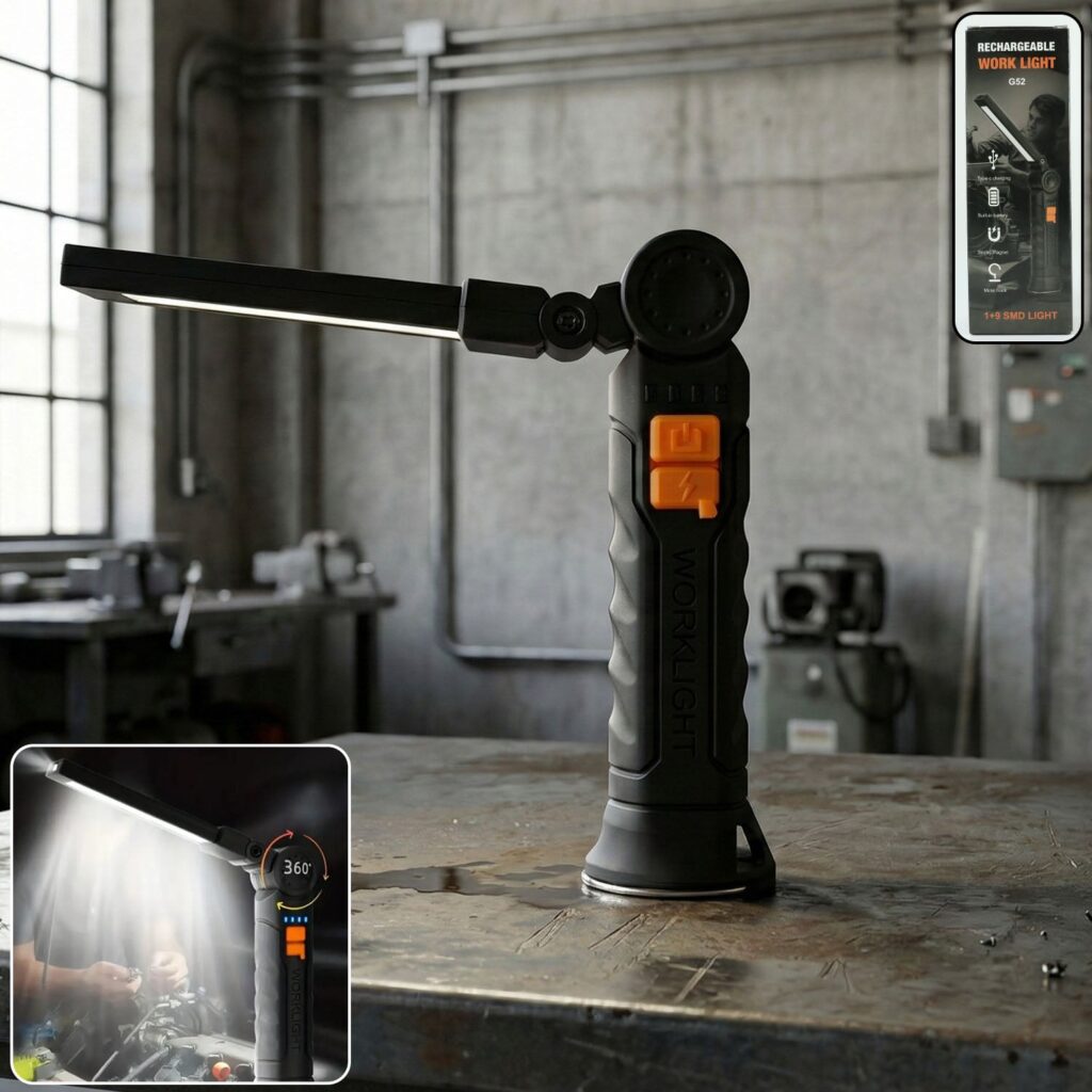 Large Rechargeable Adjustable LED Work Light with Magnetic Base