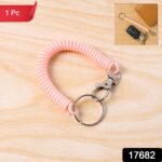 Elastic Spiral Coil Keychain Bracelet with Metal Key Ring and Clip Hook (1 Pc) - Image 2