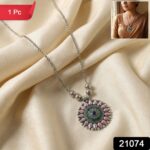 Oxidized Silver Finish Traditional Round Mandala Pendant Necklace (1 pC) - Image 2